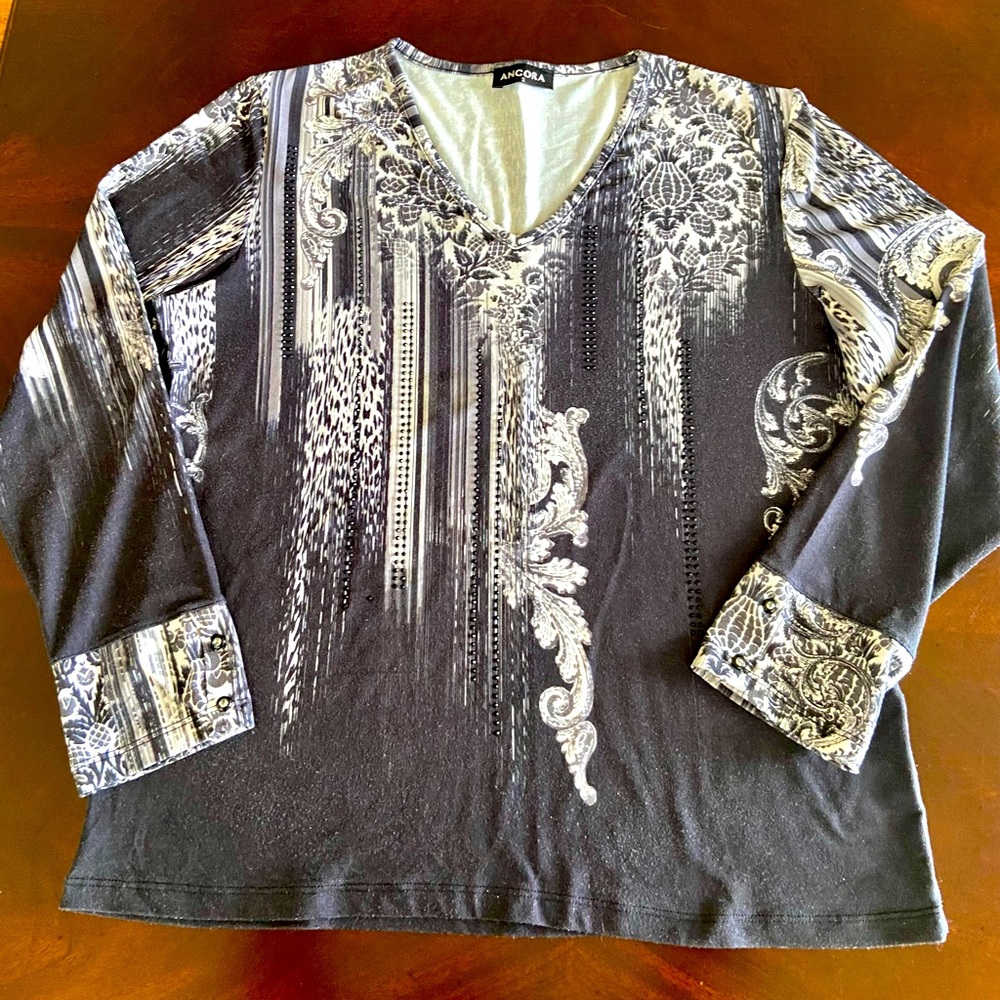 Ancora Women’s V-Neck Long Sleeves 95%Viscosa&5%Elastan Top Size 2/42/44